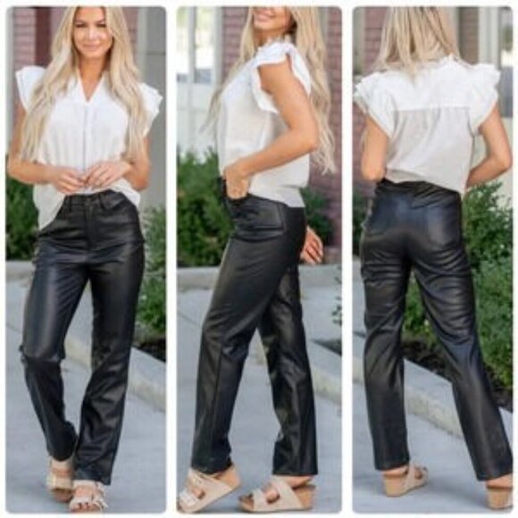 Judy Blue Pants - Judy Blue Faux Leather Pants Straight Leg High Rise Tummy Control Black 9/29